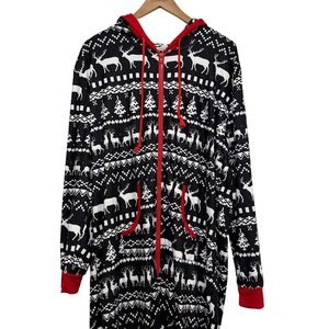 Veseacky Mens 2XL NEW Christmas Reindeer Holiday Fair Isle Hooded Onesie Pajamas
